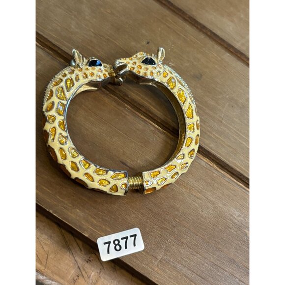 Giraffe Design Enamel Hinged Bangle Bracelet With Rhinestone Eyes & Gold-Tone Me - Picture 10 of 11